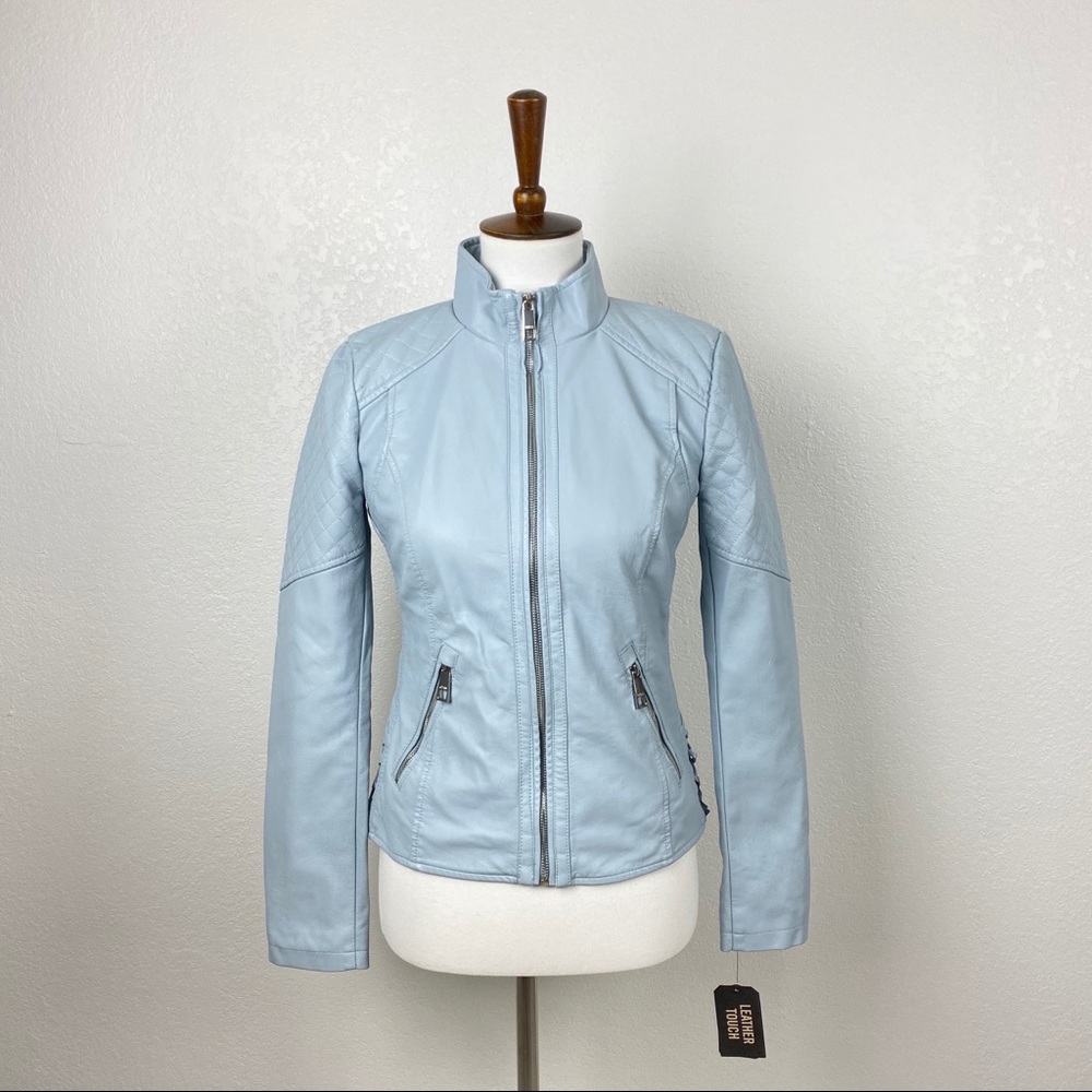 NEW GUESS Large Vegan Leather Jacket Blue